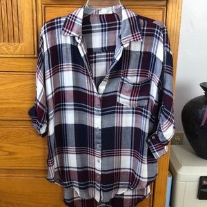 LF button down navy/maroon flannel, S